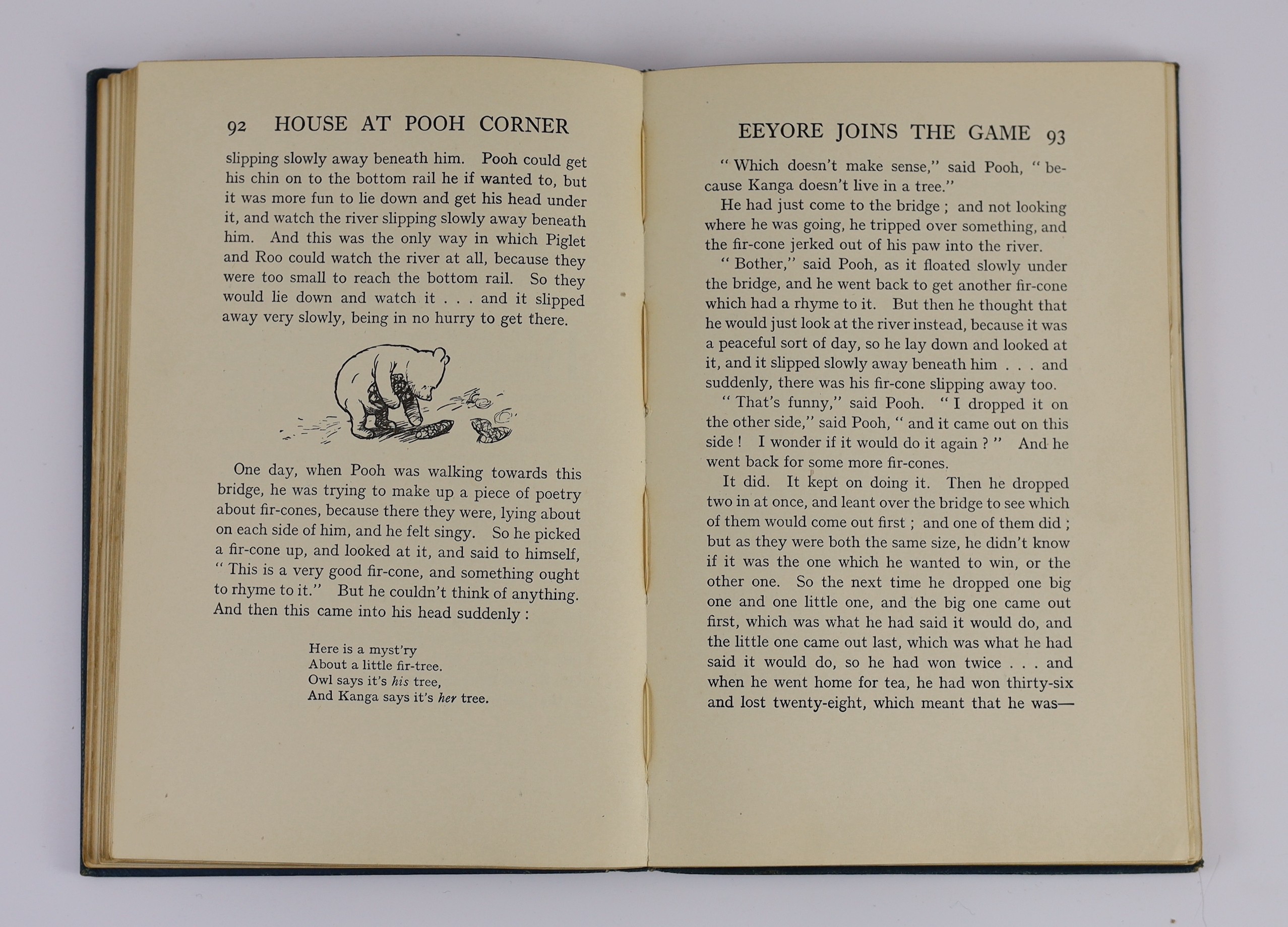 Milne, A.A. - Now We Are Six. First edition, illus. throughout (by Ernest Shepard, some full-page), half title, together with - The House at Pooh Corner. First edition. (illus. etc. as before); royal blue gilt decorated